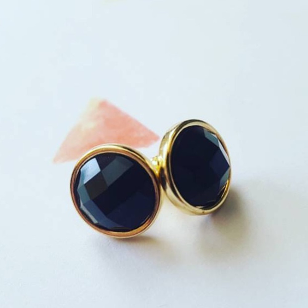 Gold and Black Stud Earrings - Picture 1 of 6
